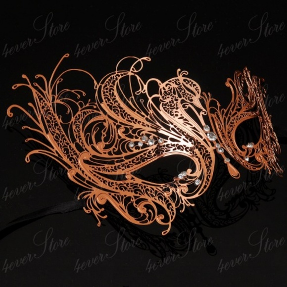 Rose Gold Masquerade Mask Venetian Swan Party Mask - Picture 2 of 4
